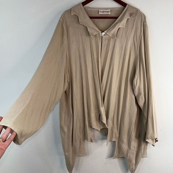 Vintage Desert Design Tan Asymmetric Hem Cardigan Womens Medium Boho Lagenlook - Picture 4 of 12